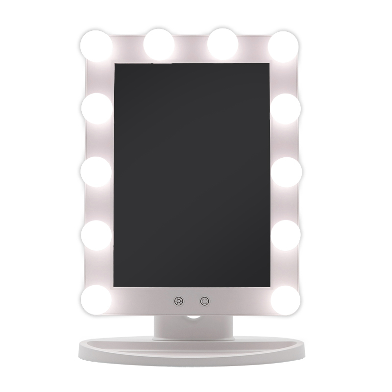 SM279E Specchio cosmetico con rotazione di 45 gradi Specchio per trucco illuminato Hollywood con 12 lampadine dimmerabili