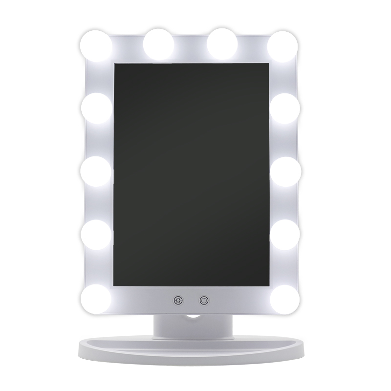 SM279E Specchio cosmetico con rotazione di 45 gradi Specchio per trucco illuminato Hollywood con 12 lampadine dimmerabili